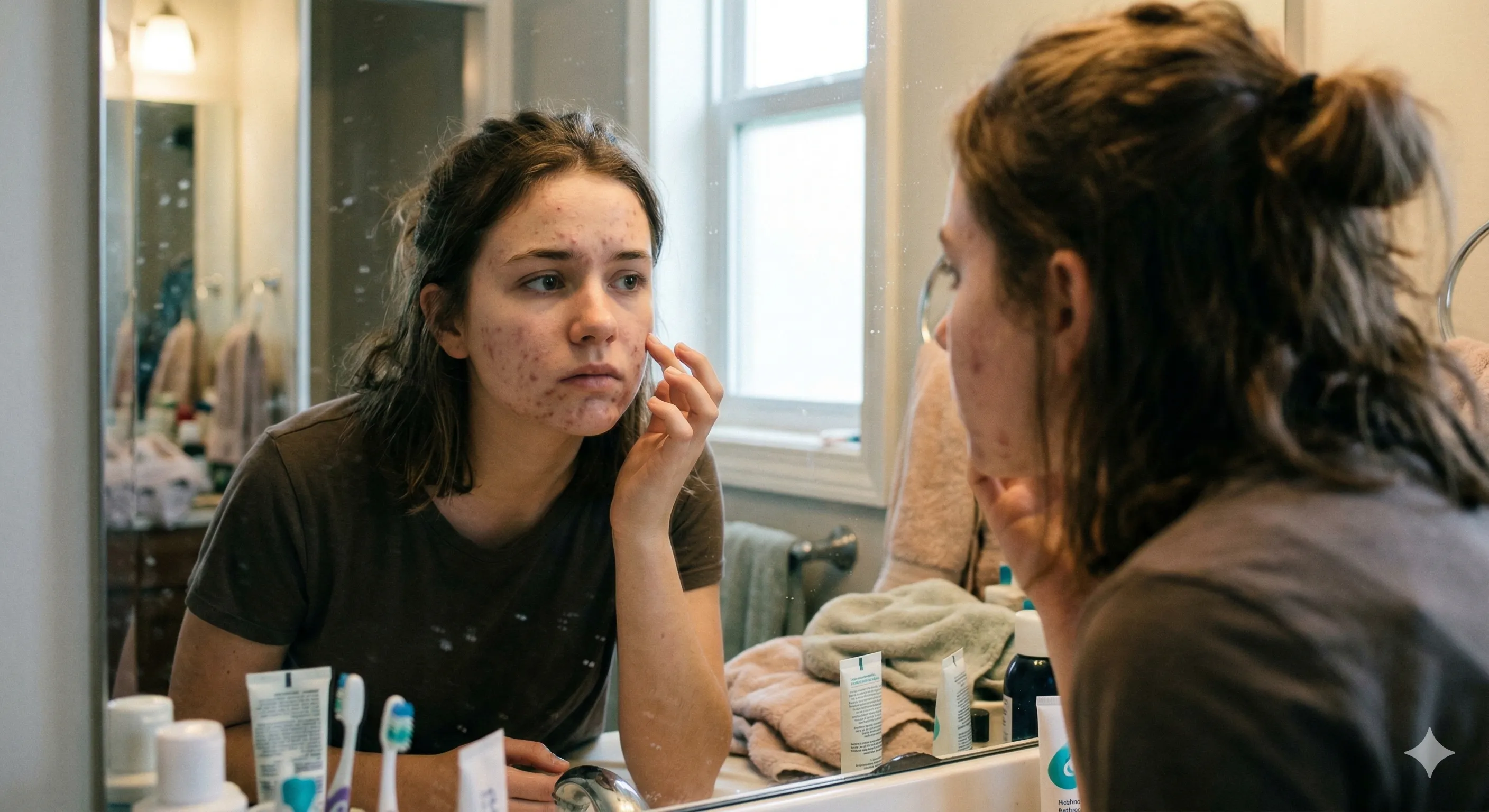 Девушка смотрится в зеркало